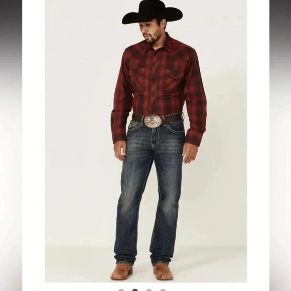 ROPER MEN'S RED & CHARCOAL OMBRE PLAID LONG SLEEVE SNAP WESTERN SHIRT LARGE - Picture 1 of 6